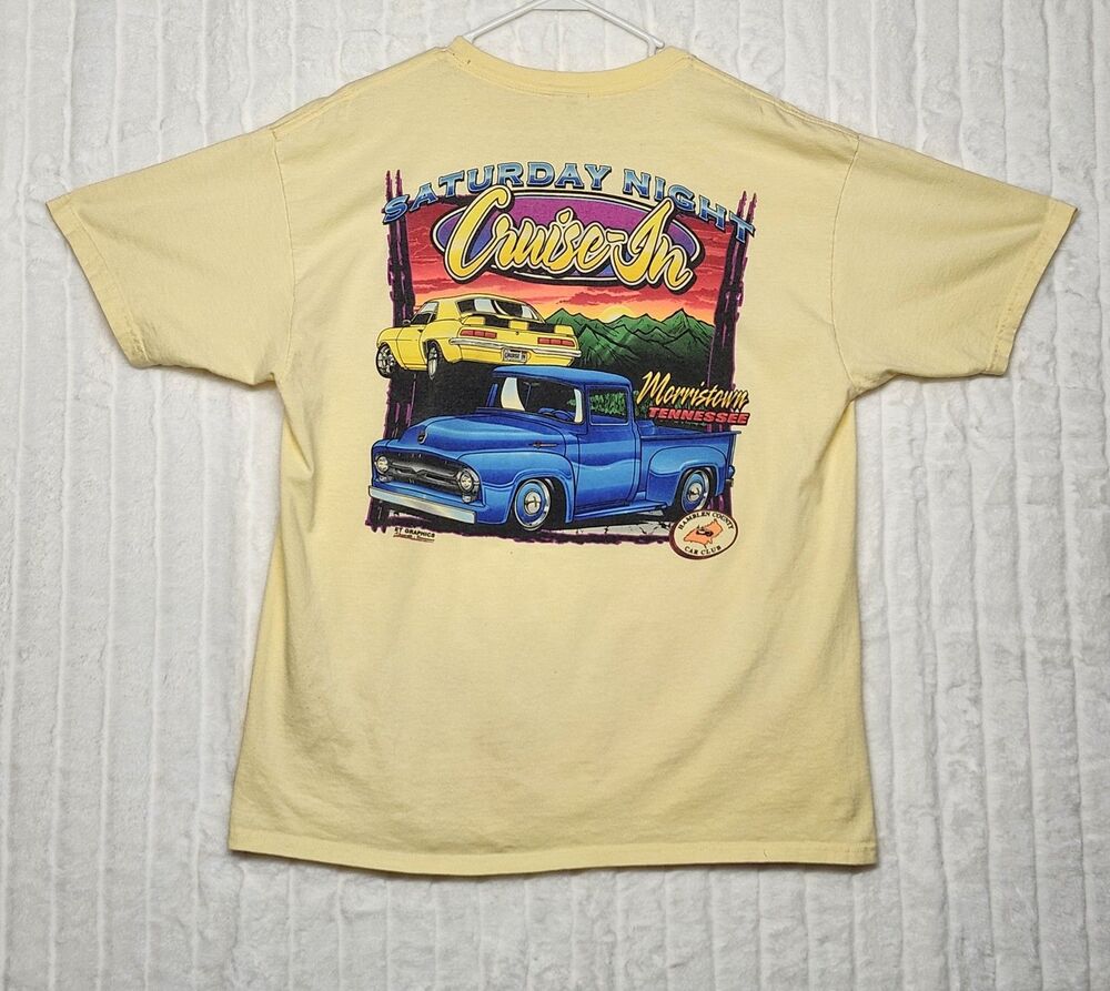 Anvil Men's XL Saturday Night Cruise In Morristown TN Car Show T-Shirt Yellow